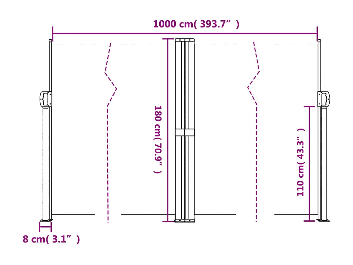Tenda laterale retrattile rossa 180x1000 cm