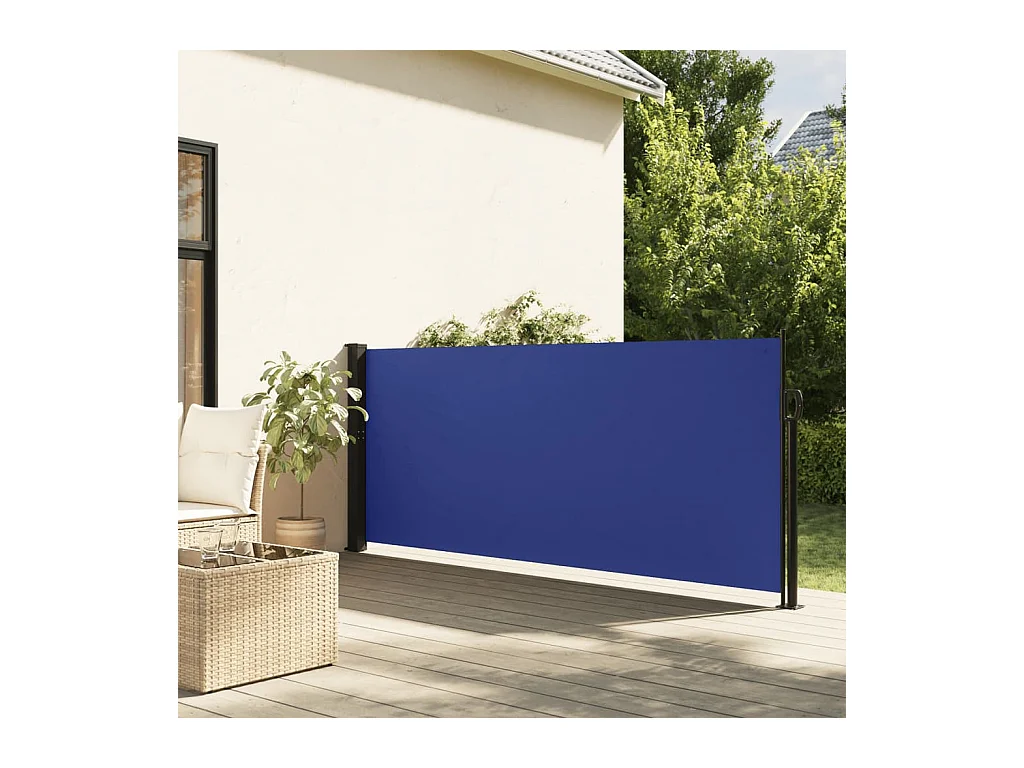 Auvent latéral rétractable bleu 140x300 cm