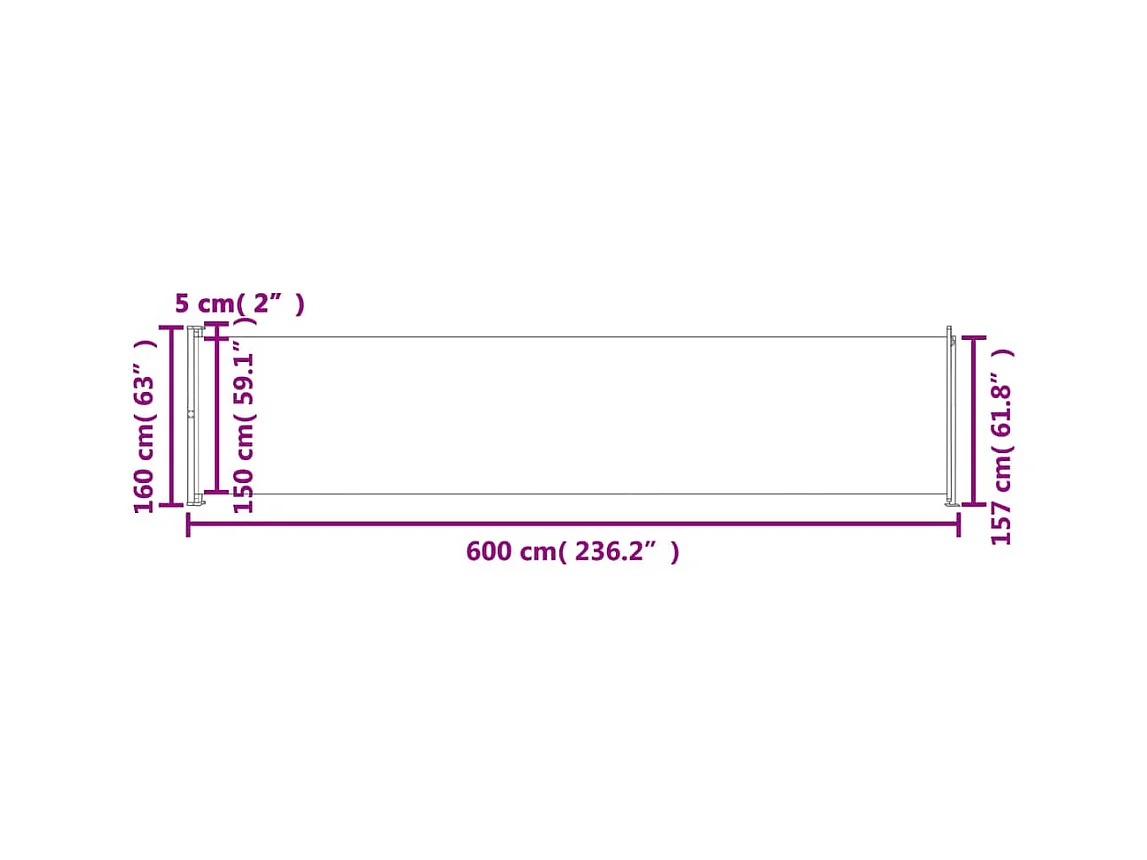 Auvent latéral rétractable de patio 600x160 cm Crème