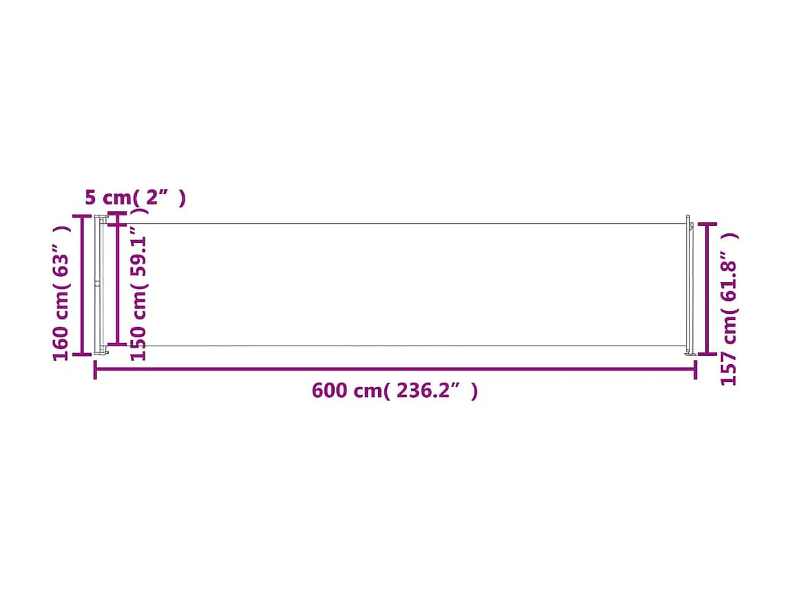 Uitschuifbare zijterraszonwering 600x160 cm Crème