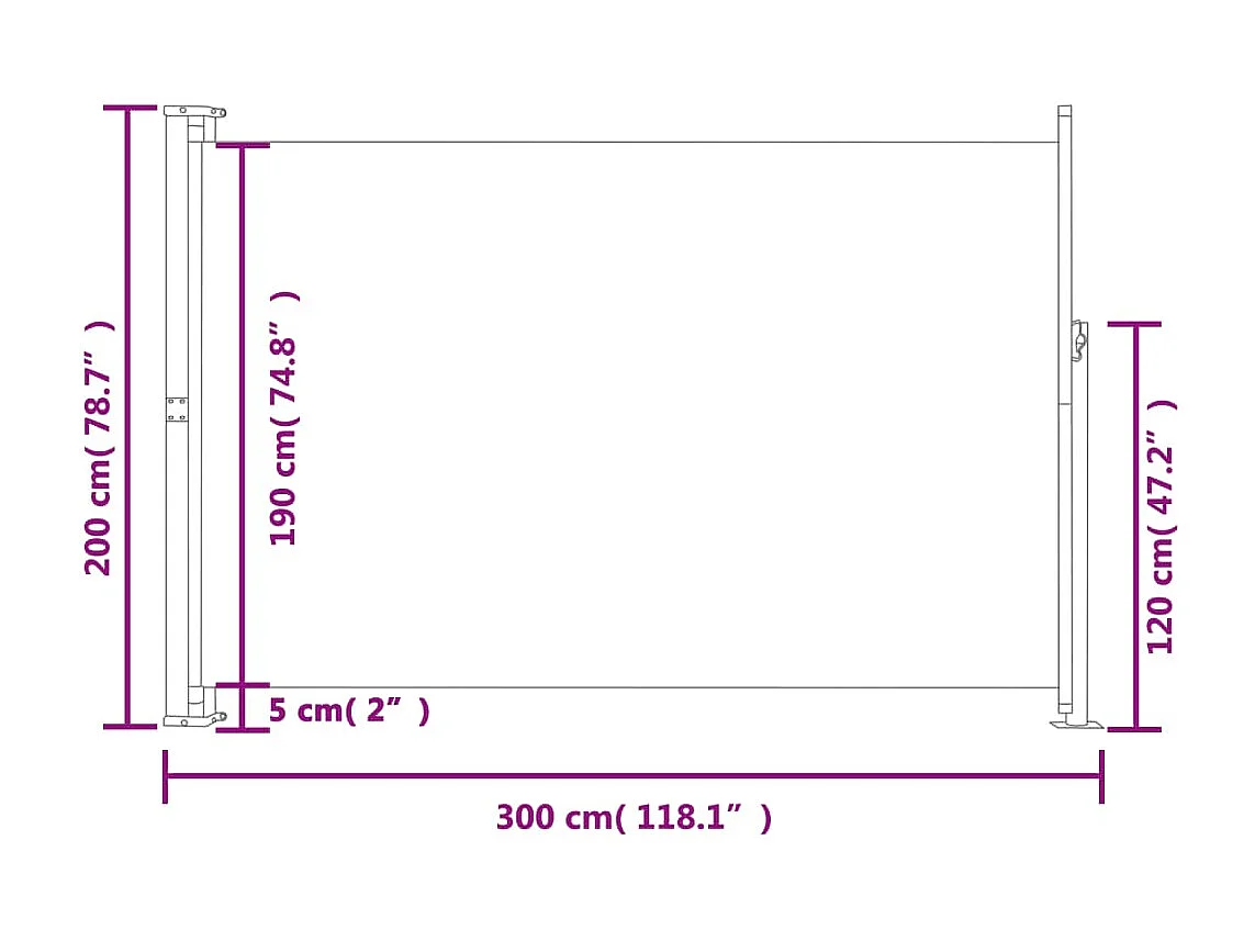 Auvent latéral rétractable de patio 200x300 cm Gris