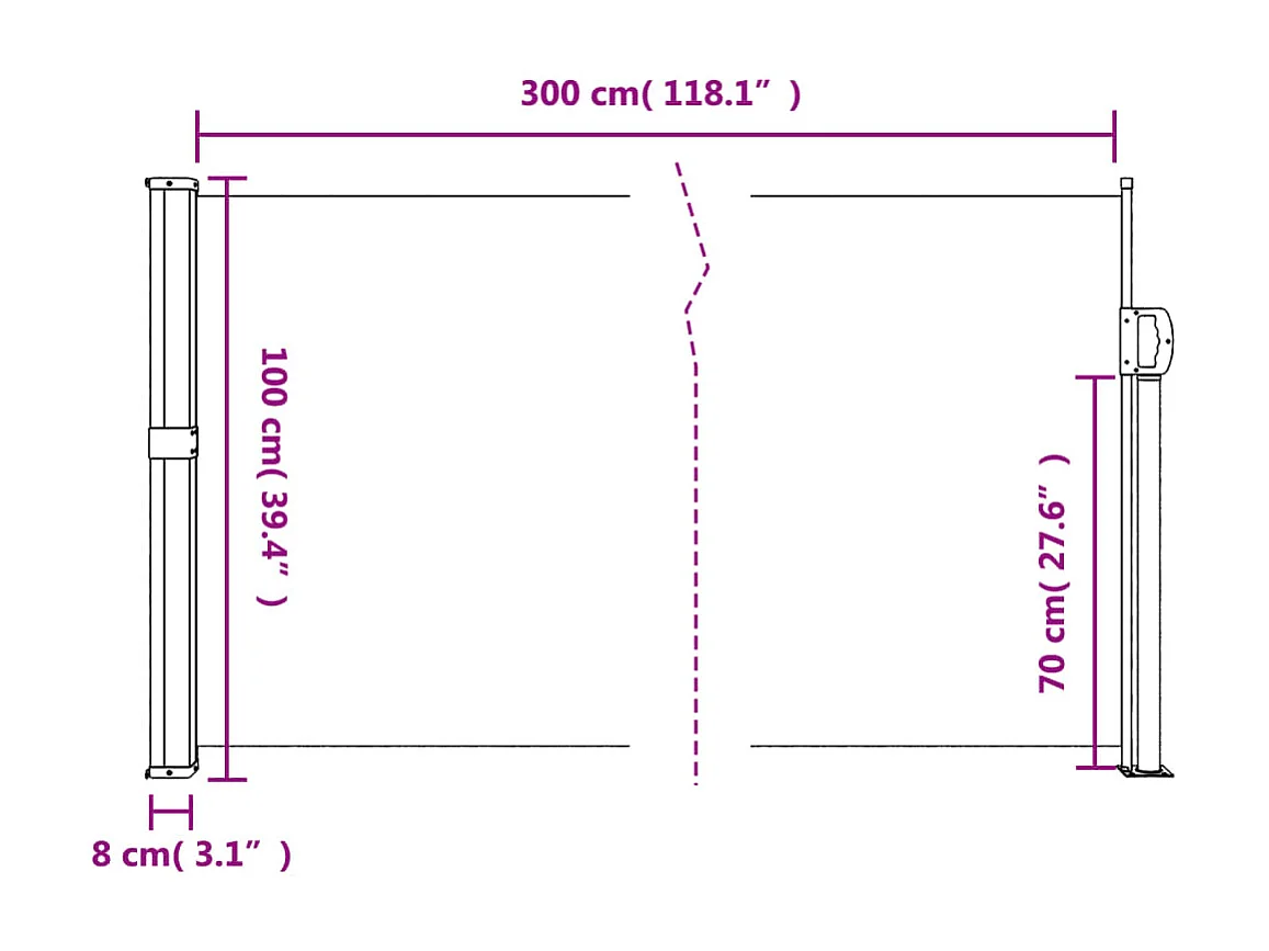 Auvent latéral rétractable crème 100x300 cm