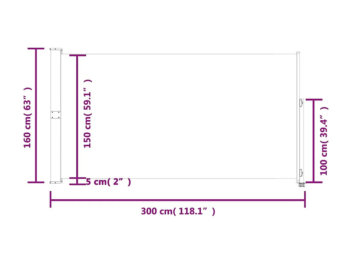 Auvent latéral rétractable de patio 160x300 cm Crème