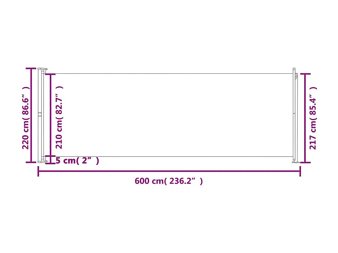 Uitschuifbare zijterraszonwering 220x600 cm Zwart