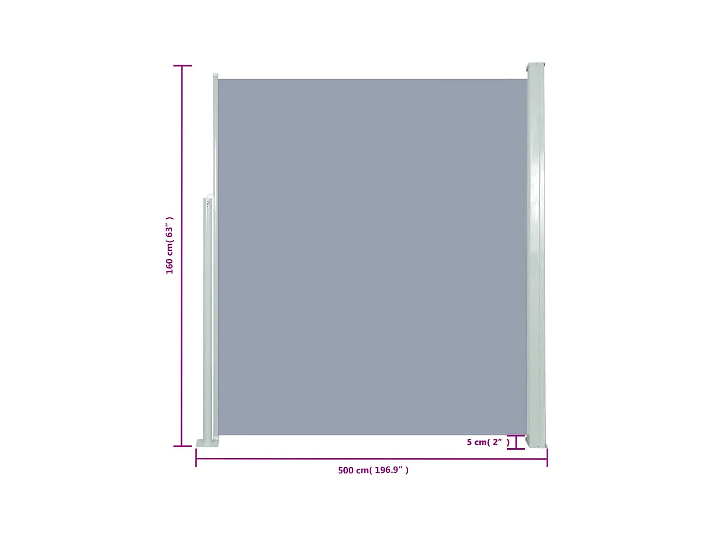 Tenda laterale retrattile 160 x 500 cm Grigia