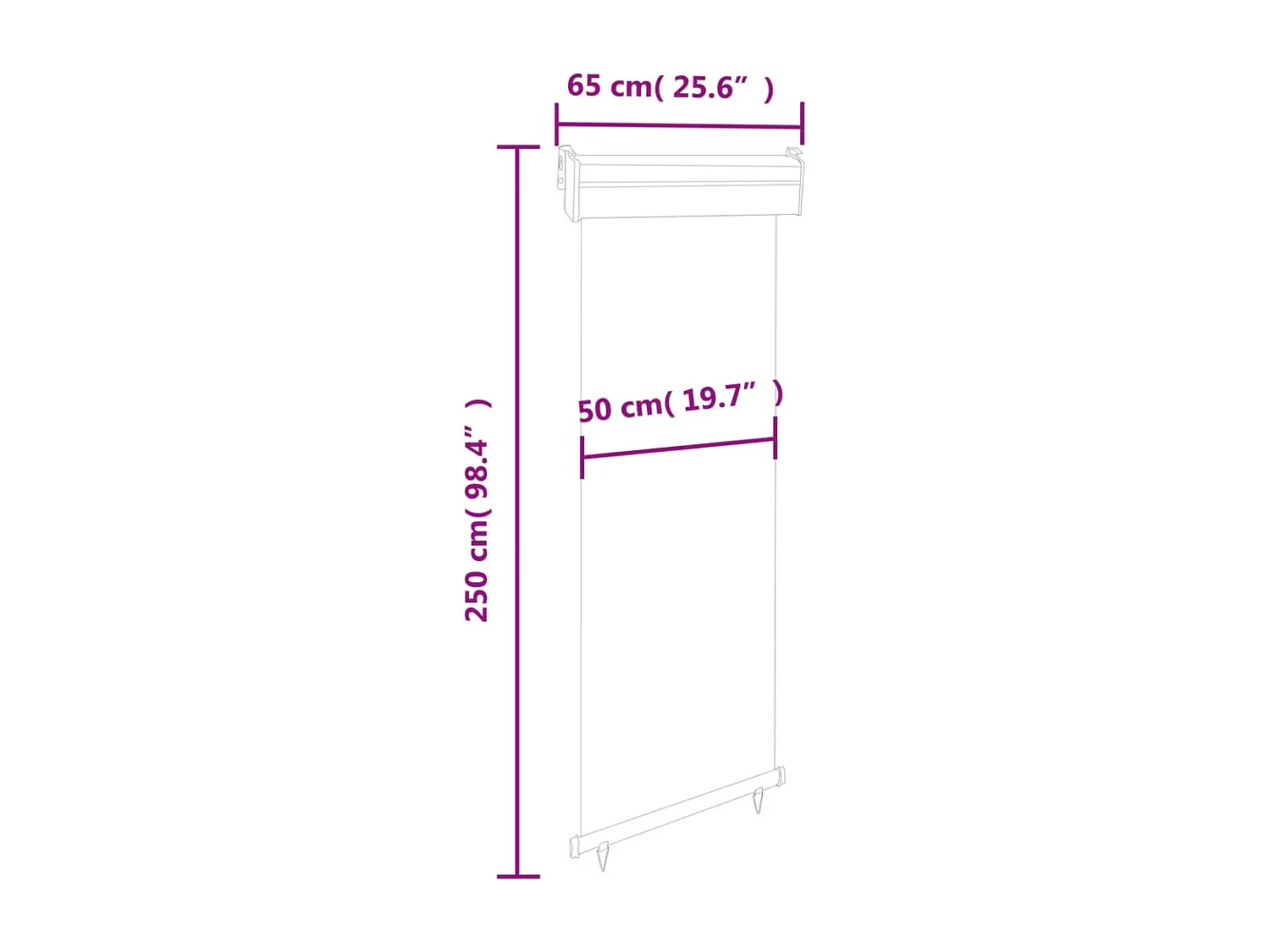 Toldo lateral para varanda 65x250 cm Creme