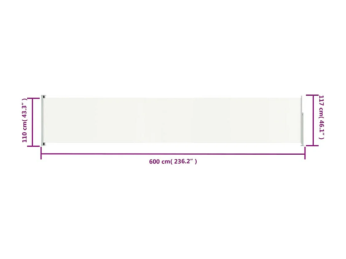 Auvent latéral rétractable de patio 117x600 cm Crème