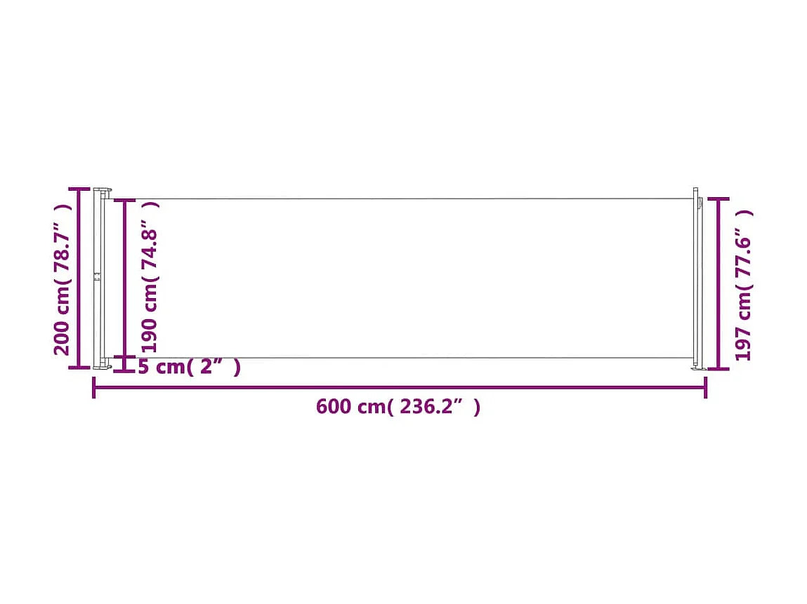 Tenda da sole laterale retrattile 200x600 cm Nera