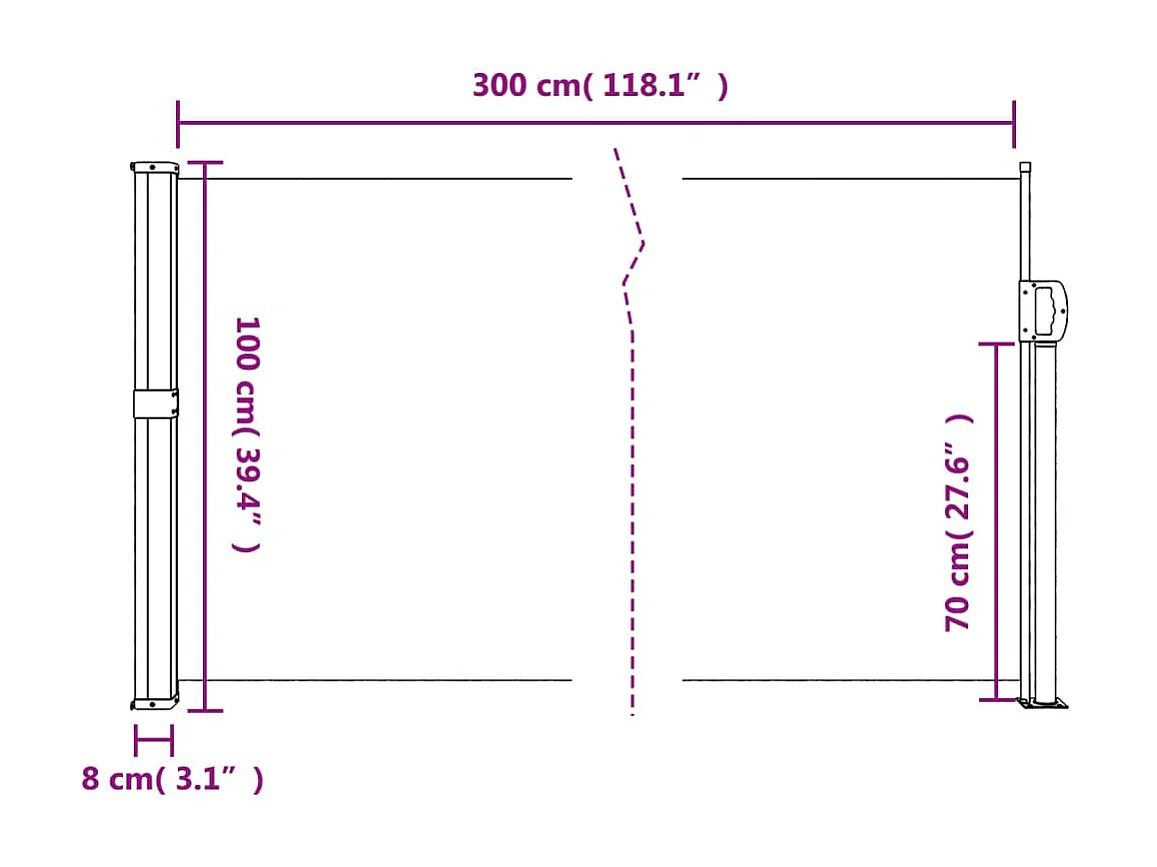Tenda laterale retrattile antracite 100x300 cm