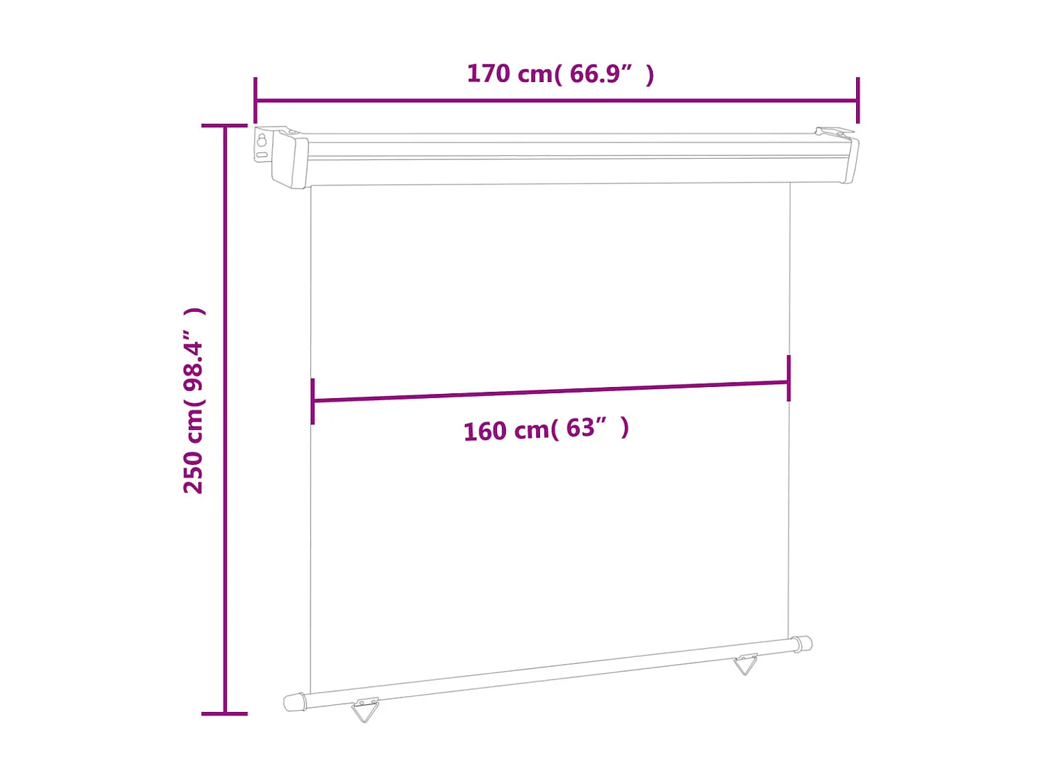 Toldo lateral para varanda 170x250 cm cinza