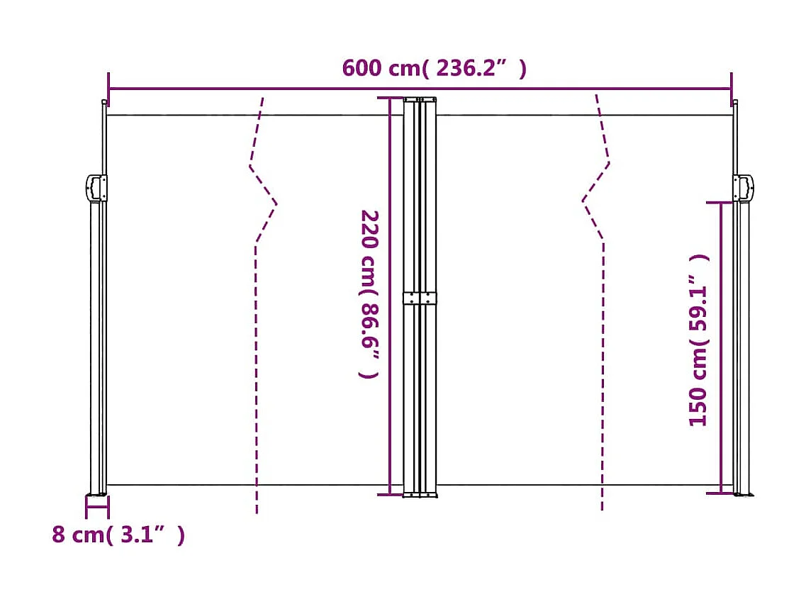 Toldo lateral retrátil creme 220x600 cm