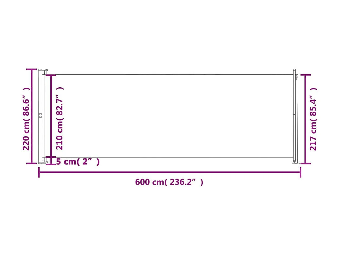 Tenda da sole laterale retrattile 220x600 cm Crema
