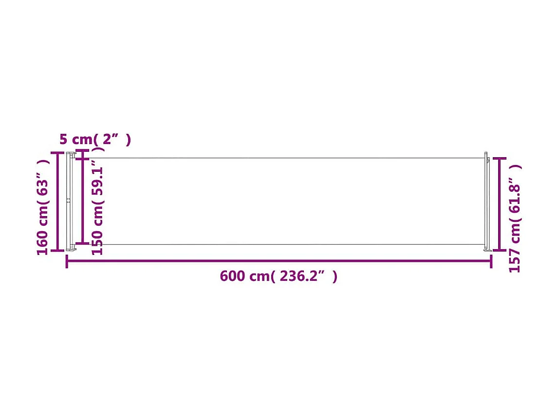 Uitschuifbare zijterraszonwering 600x160 cm Grijs
