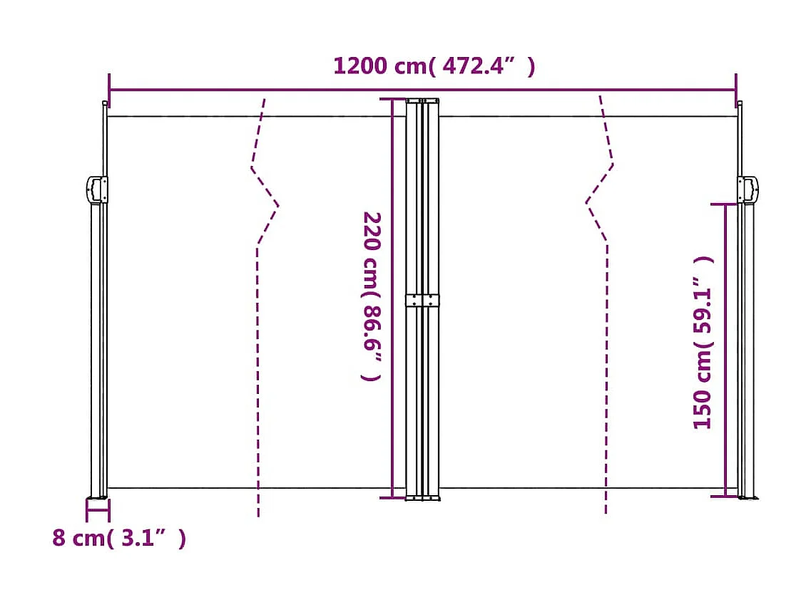 Toldo lateral retrátil preto 220x600 cm