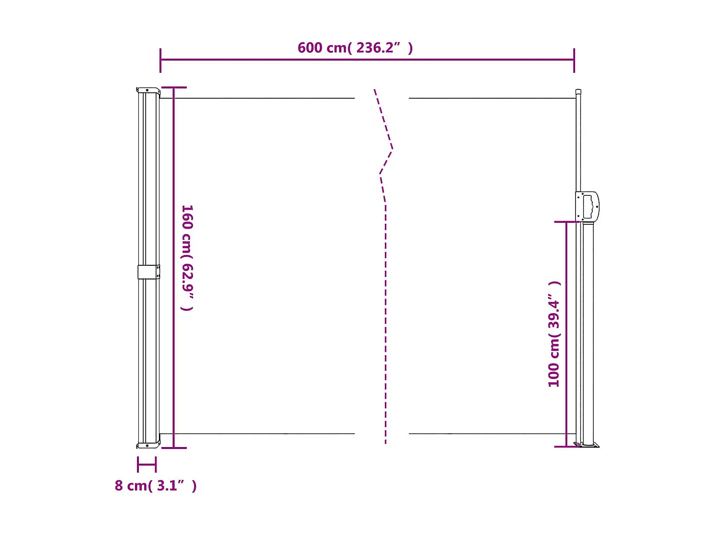Tenda laterale retrattile antracite 160x600 cm