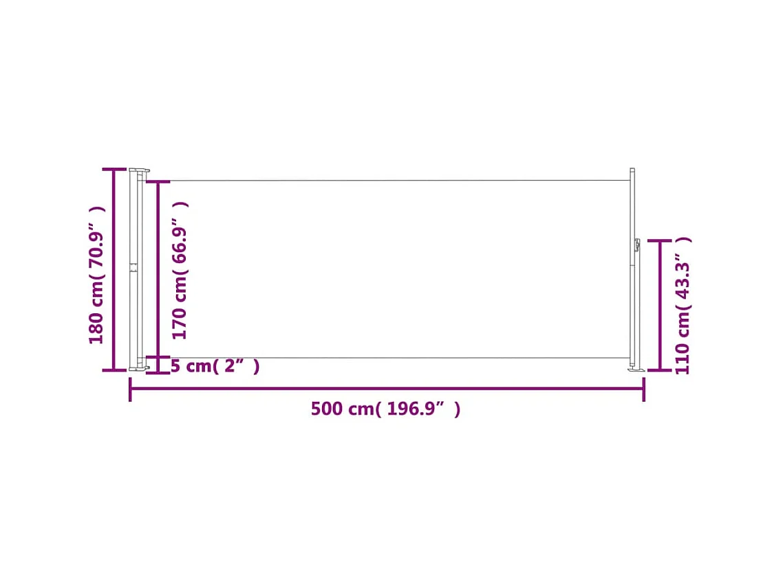Auvent latéral rétractable de patio 180x500 cm Gris