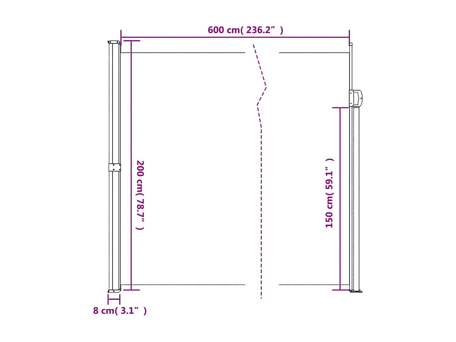Auvent latéral rétractable bleu 200x600 cm