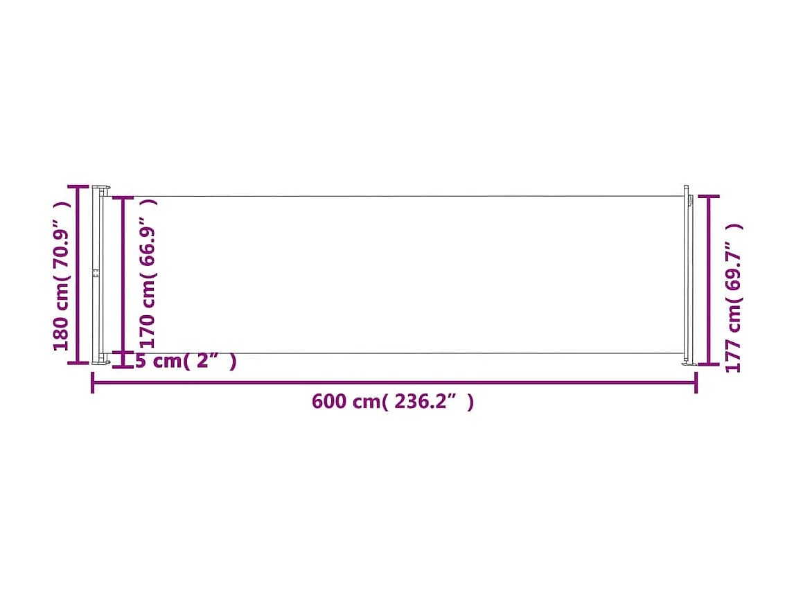 Einziehbare seitliche Terrassenmarkise 180x600 cm Creme