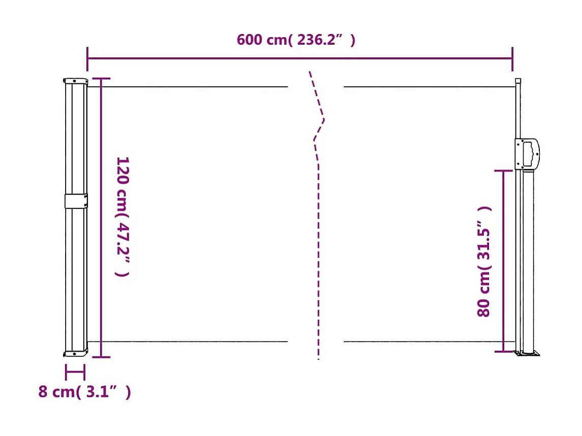 Toldo lateral retráctil azul 120x600 cm