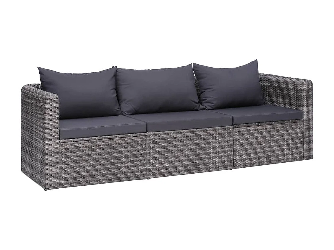 Meuble de jardin 3 pcs avec coussins Gris Résine tressée