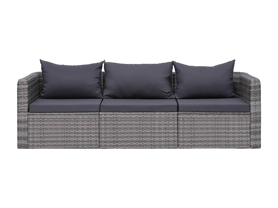 Meuble de jardin 3 pcs avec coussins Gris Résine tressée