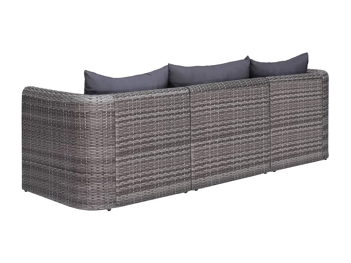 Meuble de jardin 3 pcs avec coussins Gris Résine tressée