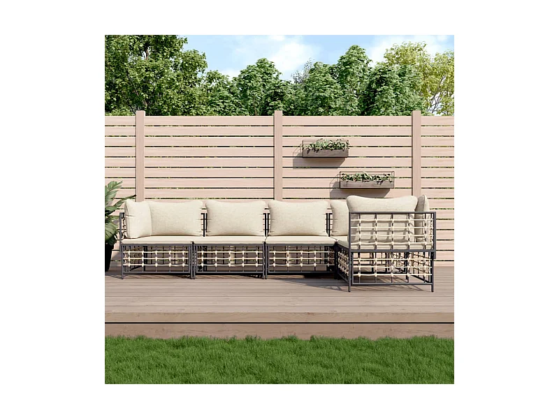 Salon de jardin 5 pcs avec coussins anthracite résine tressée