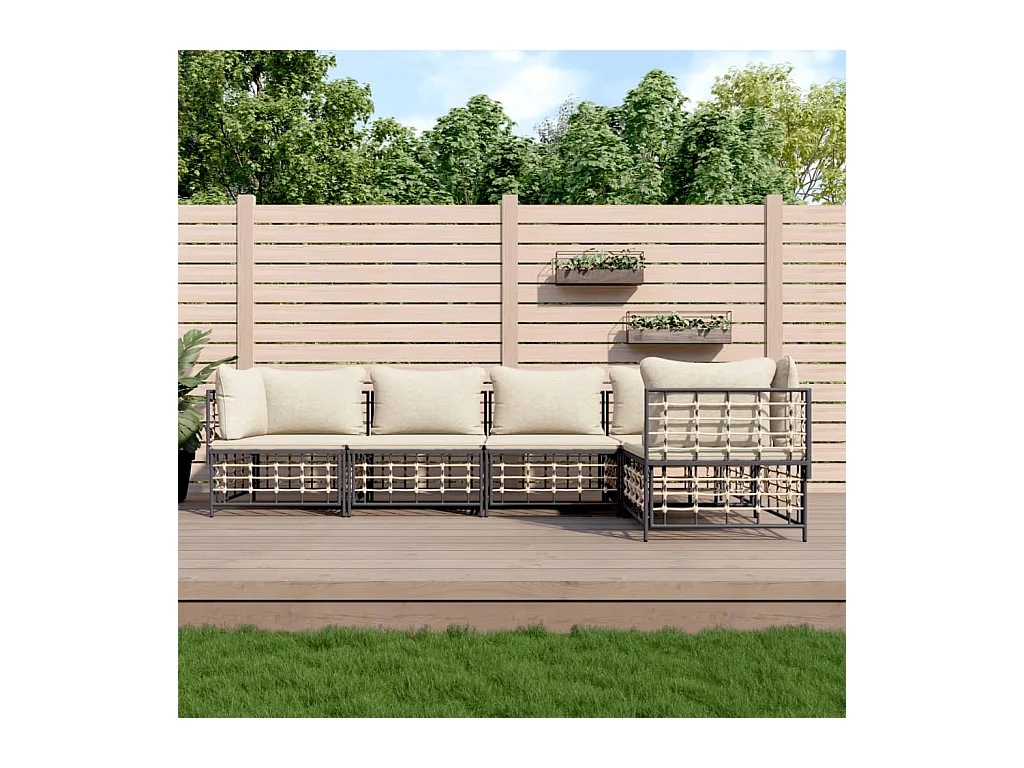 Salon de jardin 5 pcs avec coussins anthracite résine tressée