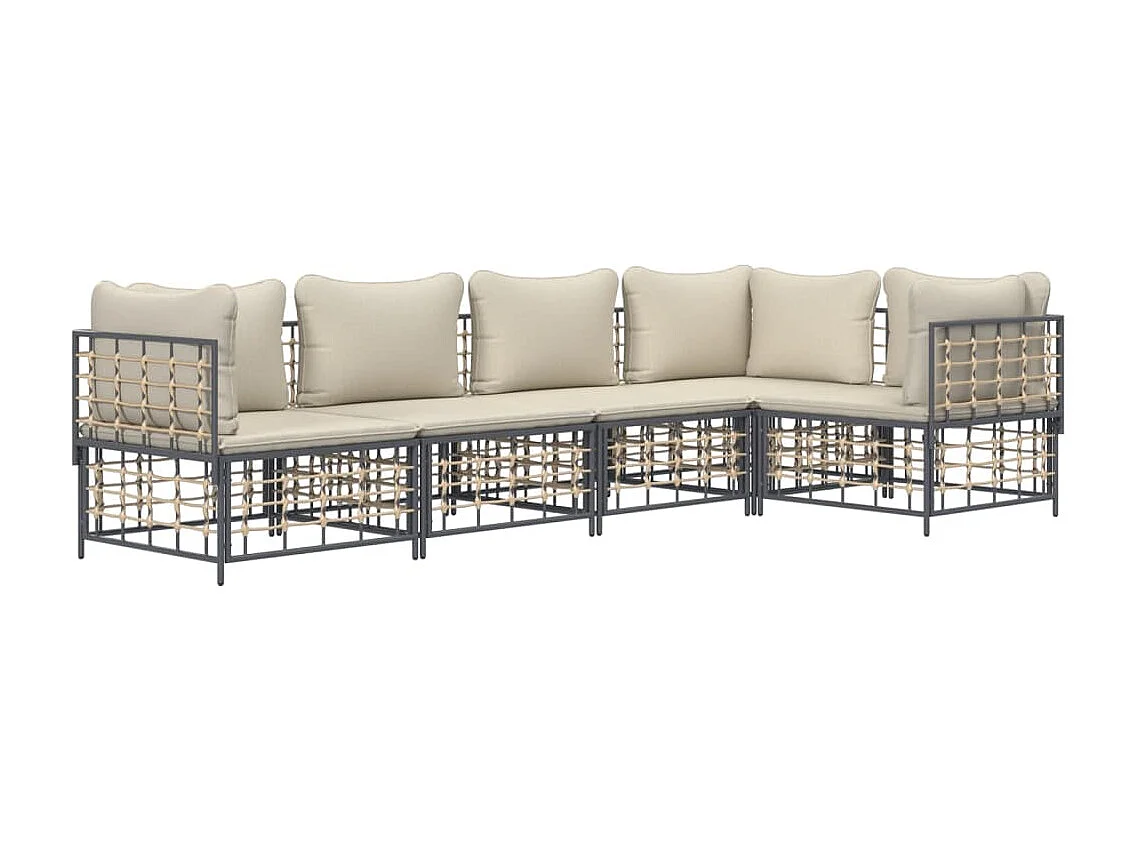 Salon de jardin 5 pcs avec coussins anthracite résine tressée