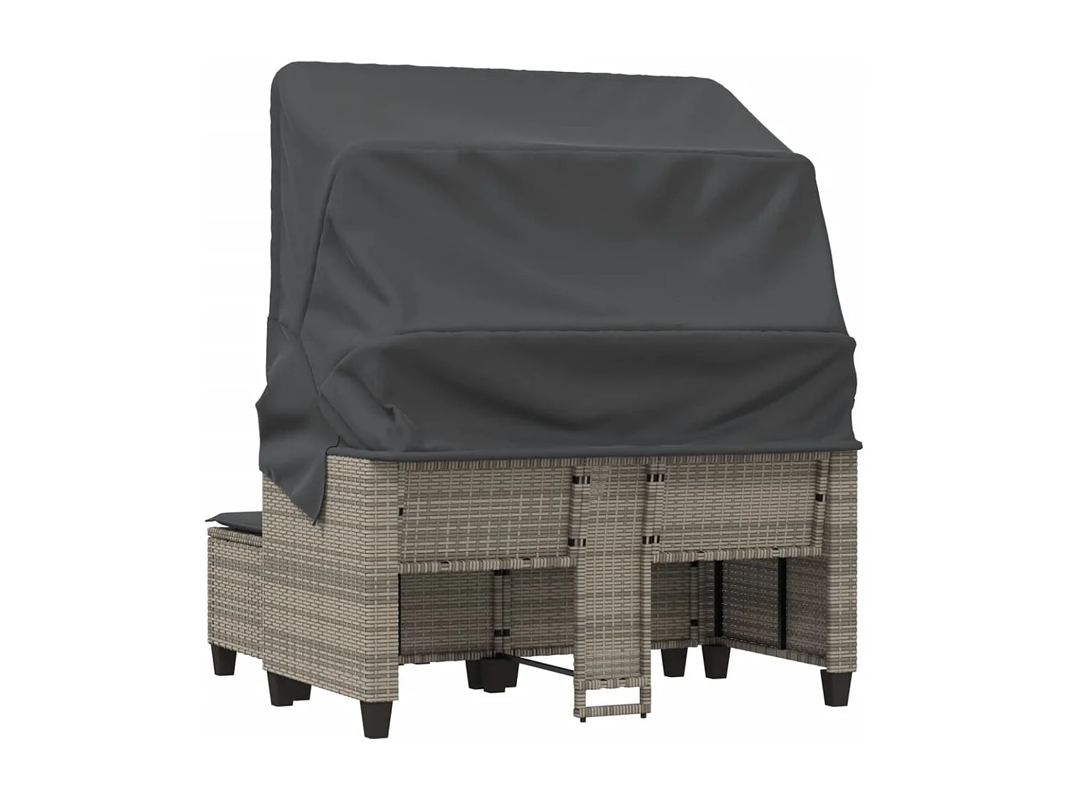 Divano da giardino a 2 posti con baldacchino e sgabelli in rattan grigio