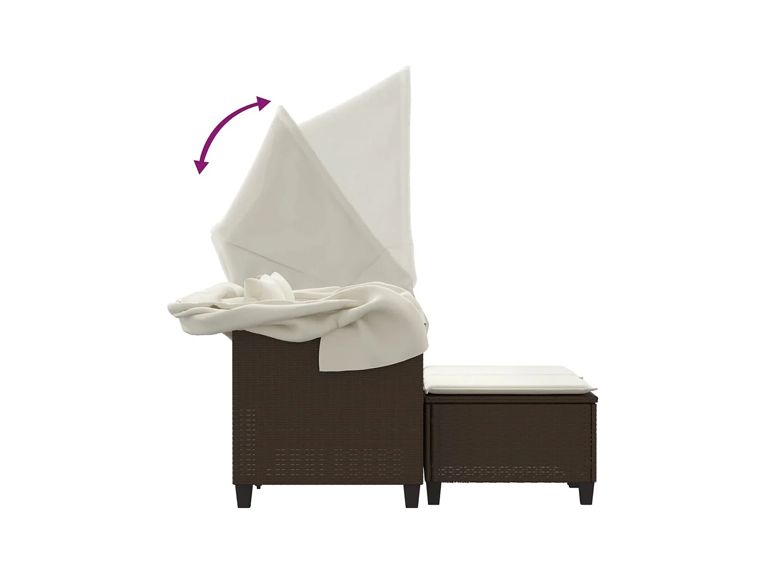 Canapé de jardin 2 places avec auvent et tabourets marron rotin