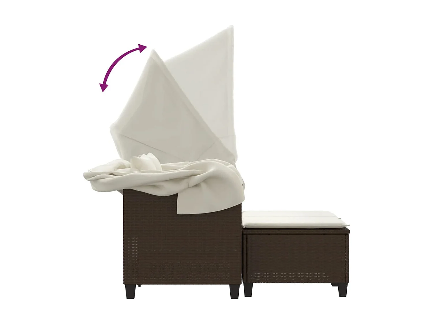 Canapé de jardin 2 places avec auvent et tabourets marron rotin