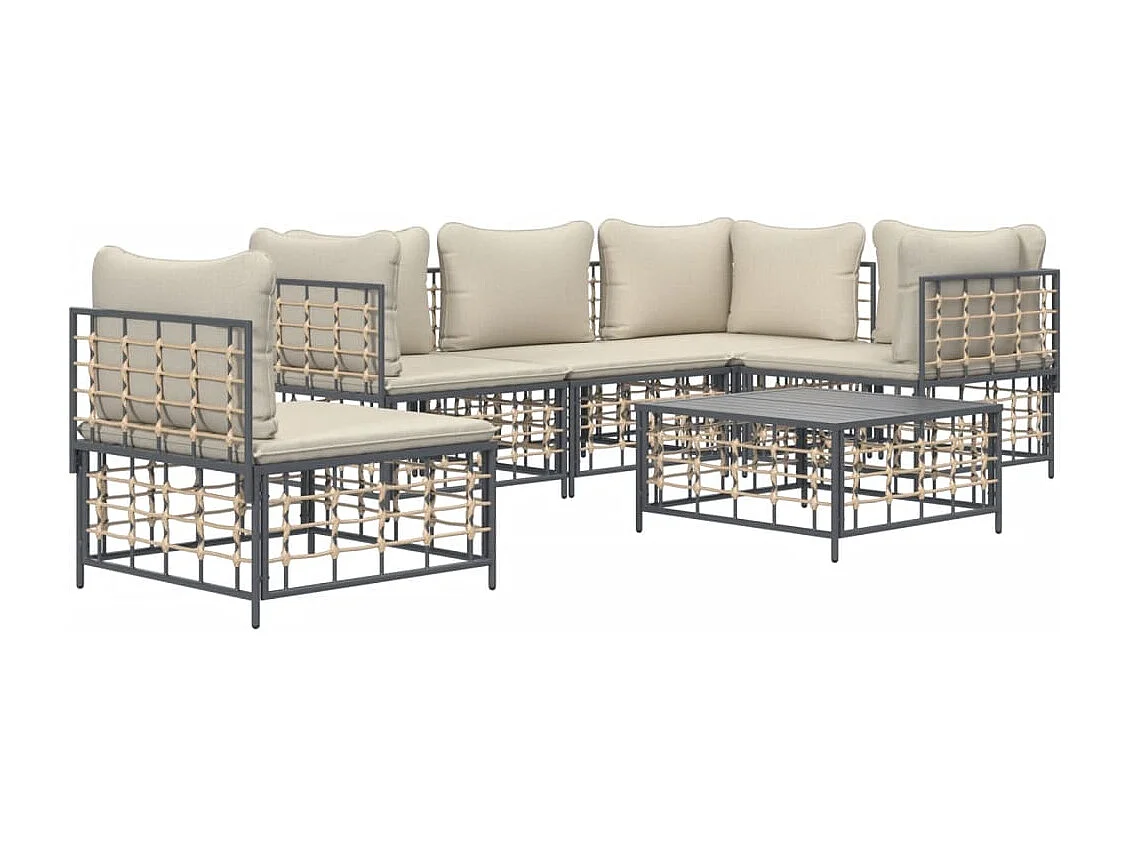 Salon de jardin 6 pcs avec coussins anthracite résine tressée