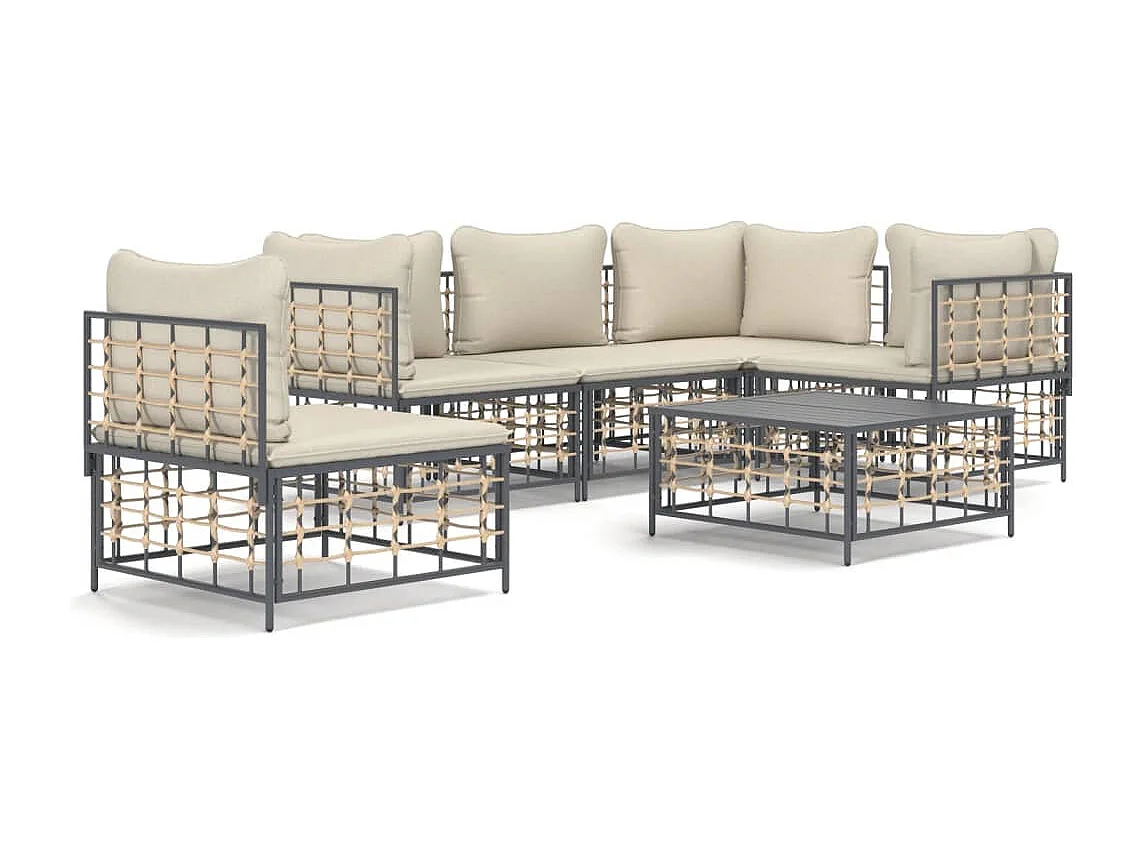 Mobili da giardino 6 pezzi con cuscini in resina intrecciata antracite