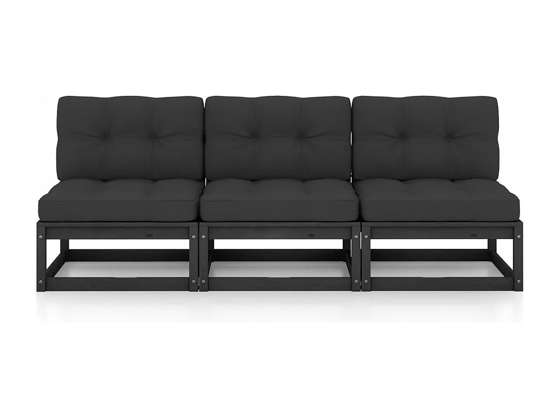 Canapé 3 places avec coussins Bois de pin massif