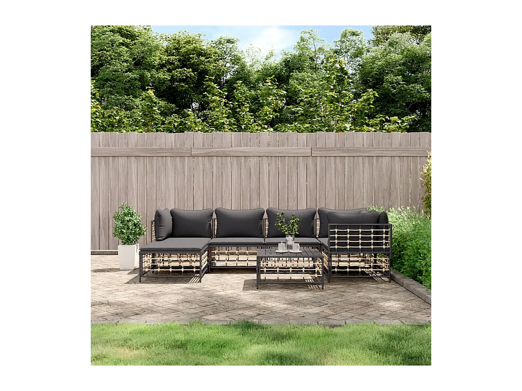 Mobili da giardino 7 pezzi con cuscini in resina intrecciata antracite