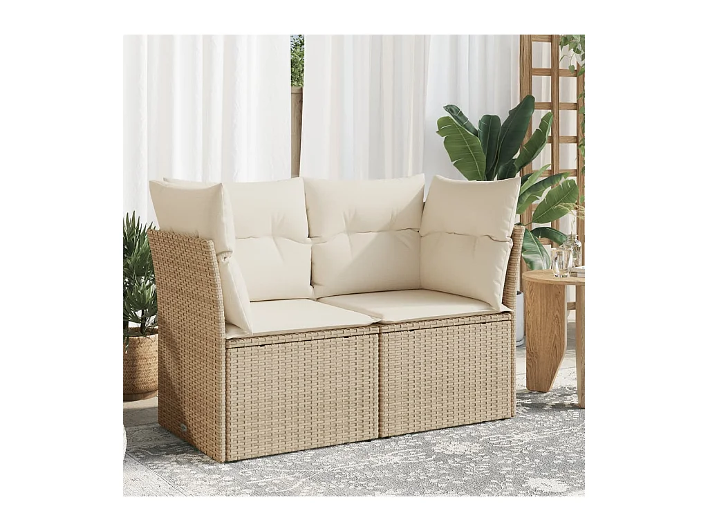 Tuinbank met 2-zits beige geweven harskussens