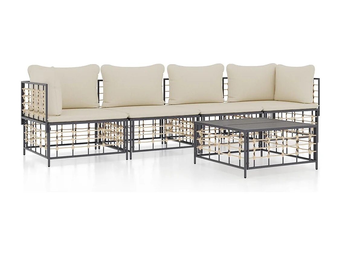 Mobili da giardino 5 pezzi con cuscini in resina intrecciata antracite