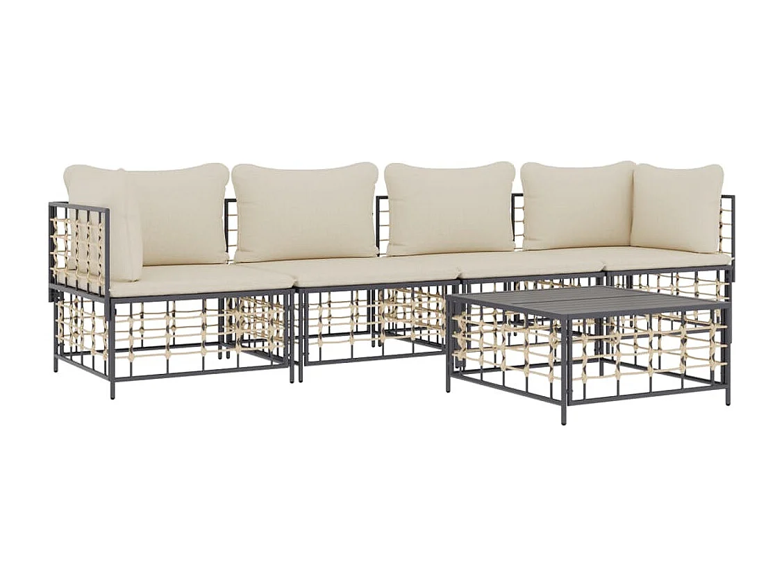 Mobili da giardino 5 pezzi con cuscini in resina intrecciata antracite