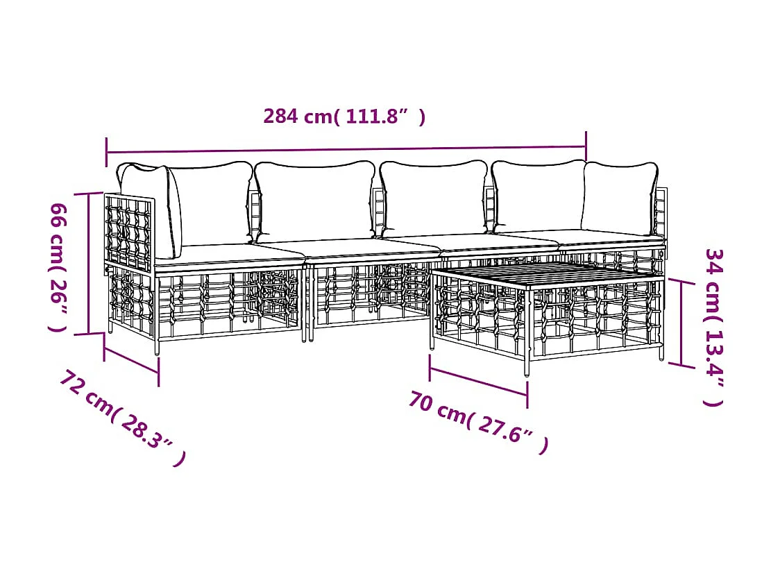 Salon de jardin 5 pcs avec coussins anthracite résine tressée