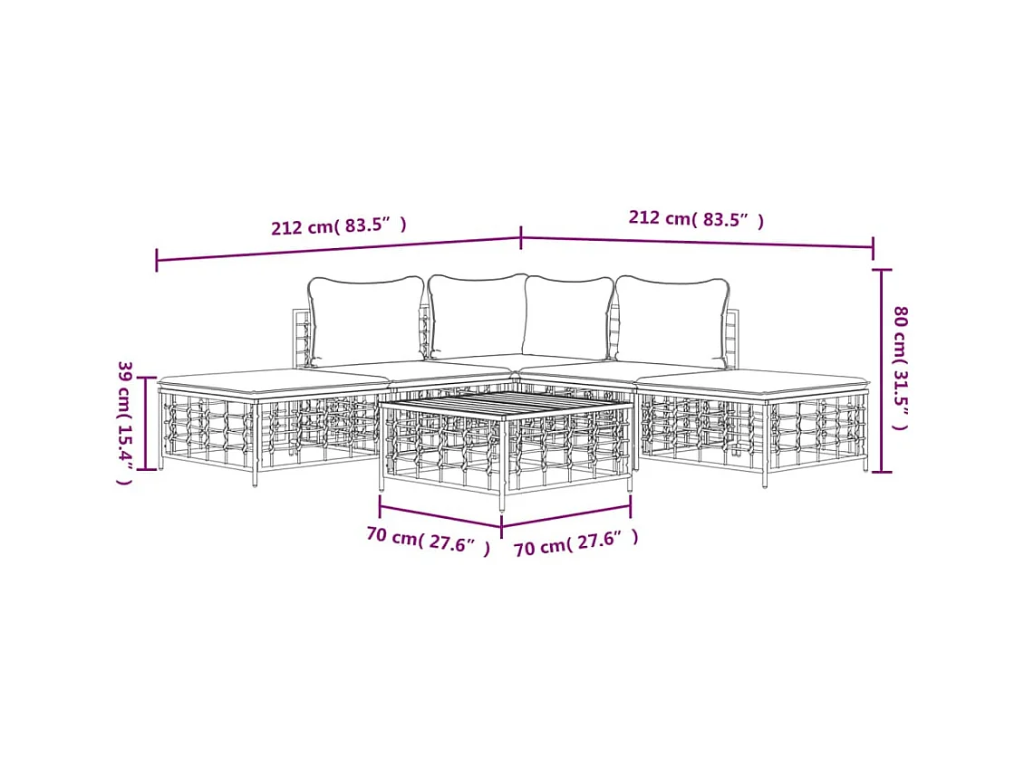 6 stuks tuinmeubelen met antraciet geweven harskussens