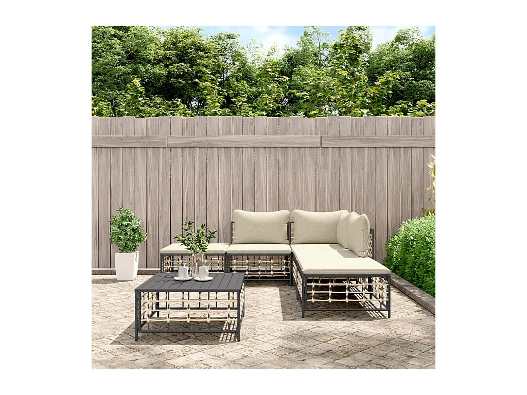 Salon de jardin 6 pcs avec coussins anthracite résine tressée