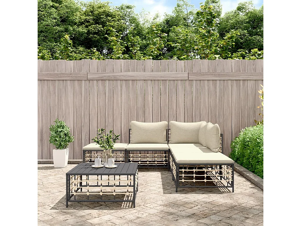 Salon de jardin 6 pcs avec coussins anthracite résine tressée