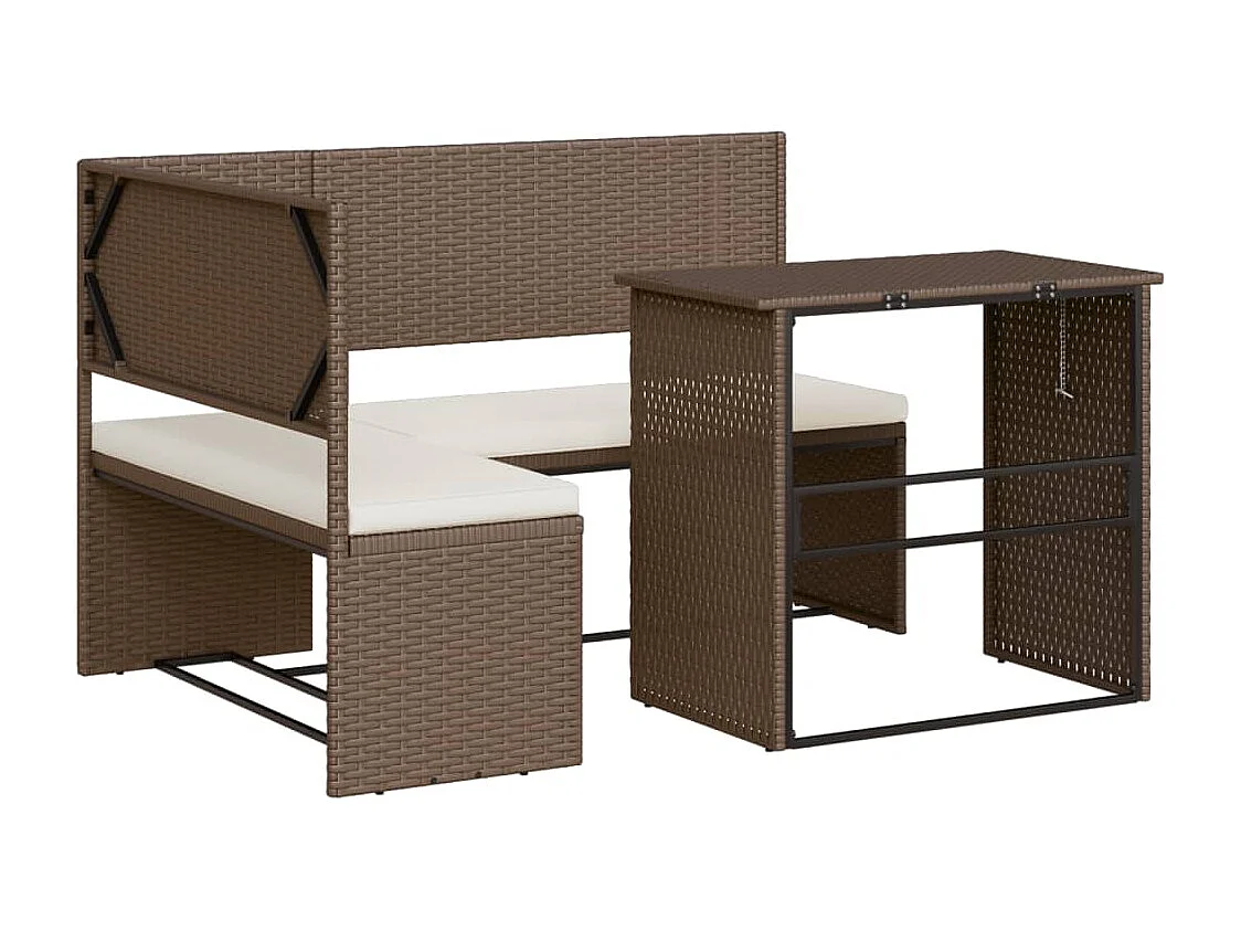 Sofá de jardín con mesa y cojines en forma de L marrones