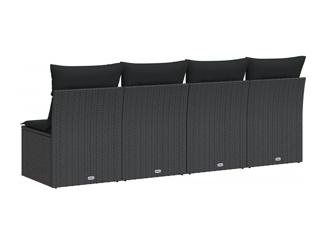 Canapé de jardin avec coussins 4 places noir résine tressée
