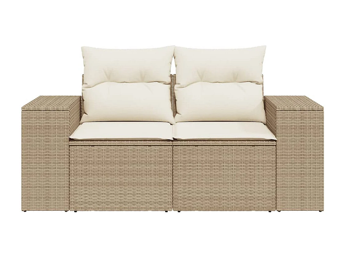 Canapé de jardin avec coussins 2 places beige résine tressée