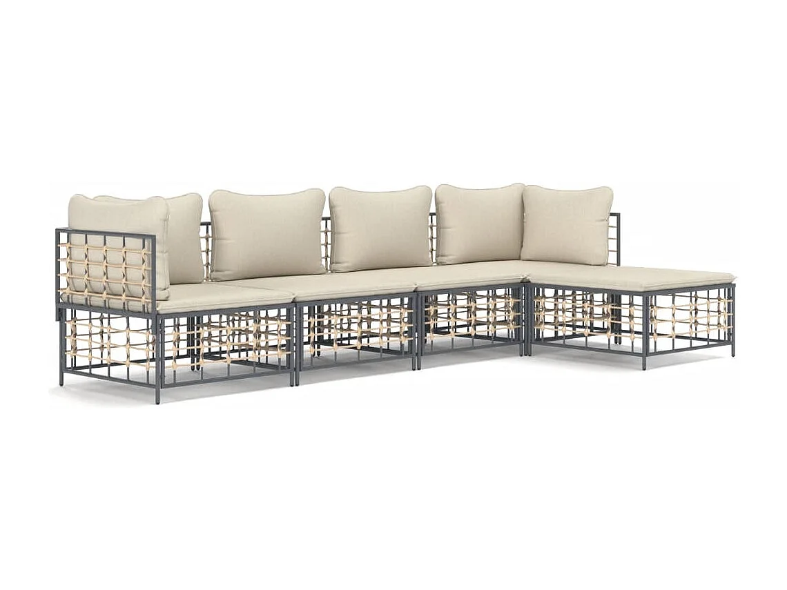 Salon de jardin 5 pcs avec coussins anthracite résine tressée