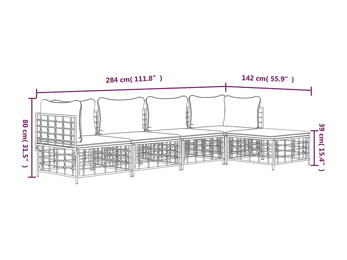 Salon de jardin 5 pcs avec coussins anthracite résine tressée