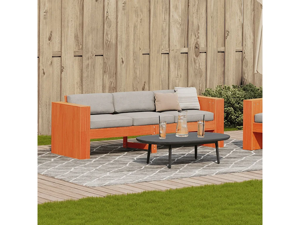 Canapé de jardin 3 places cire marron bois de pin massif