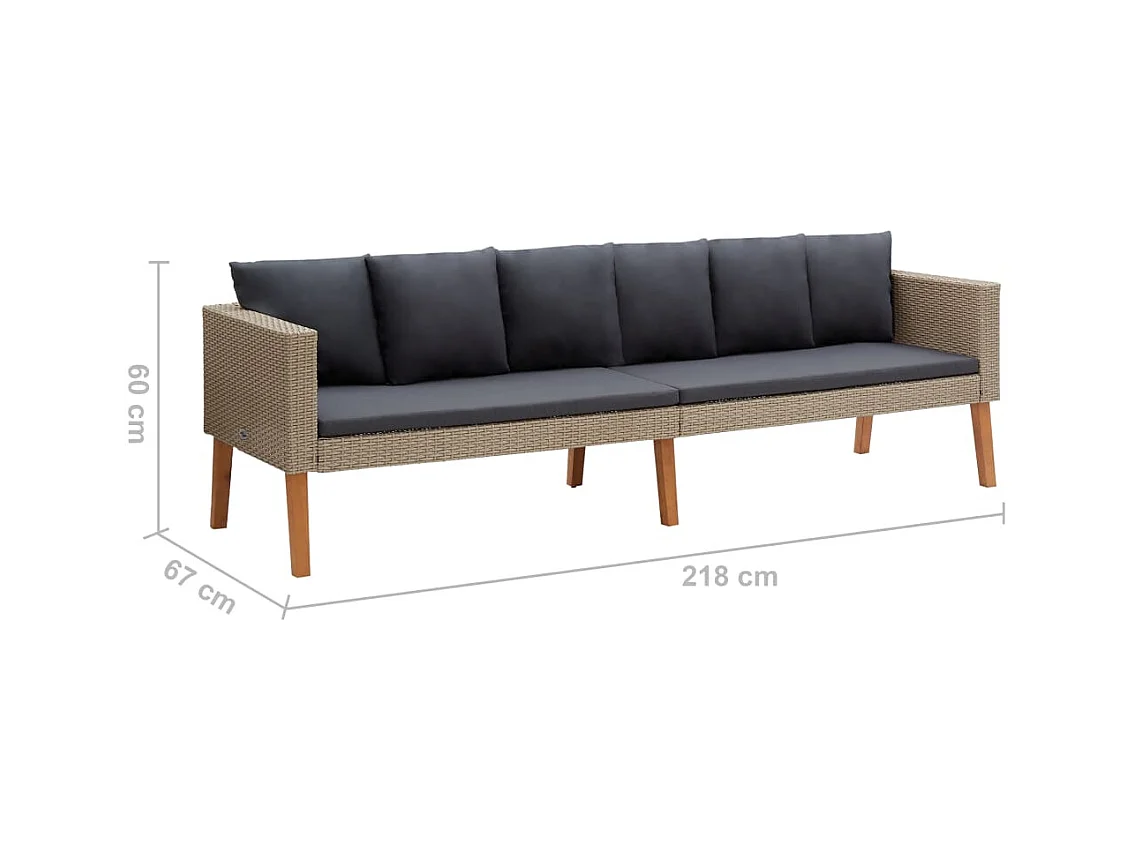 3-Sitzer-Gartensofa mit Kissen Beige geflochtenes Harz